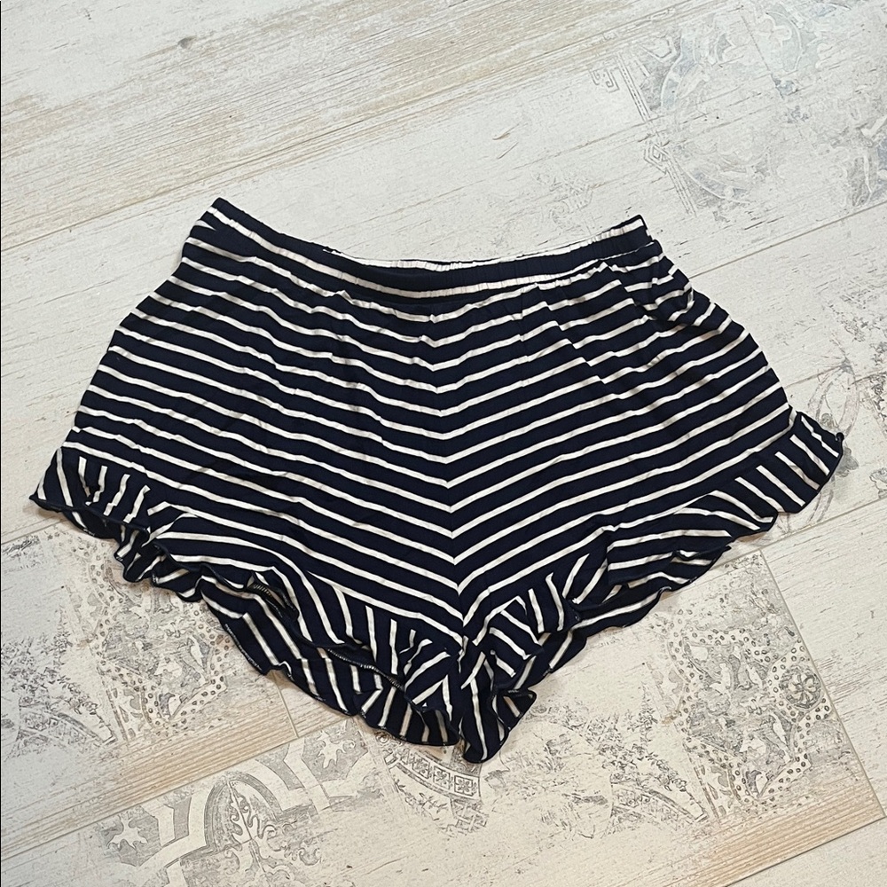 Navy and White Striped Ruffle Shorts Size Small